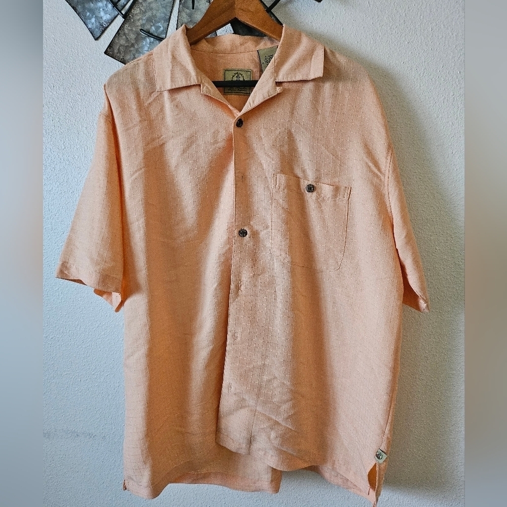 Joe Marlin Shirt Mens L Peach Orange  Hawaiian Camp Shirt XL.